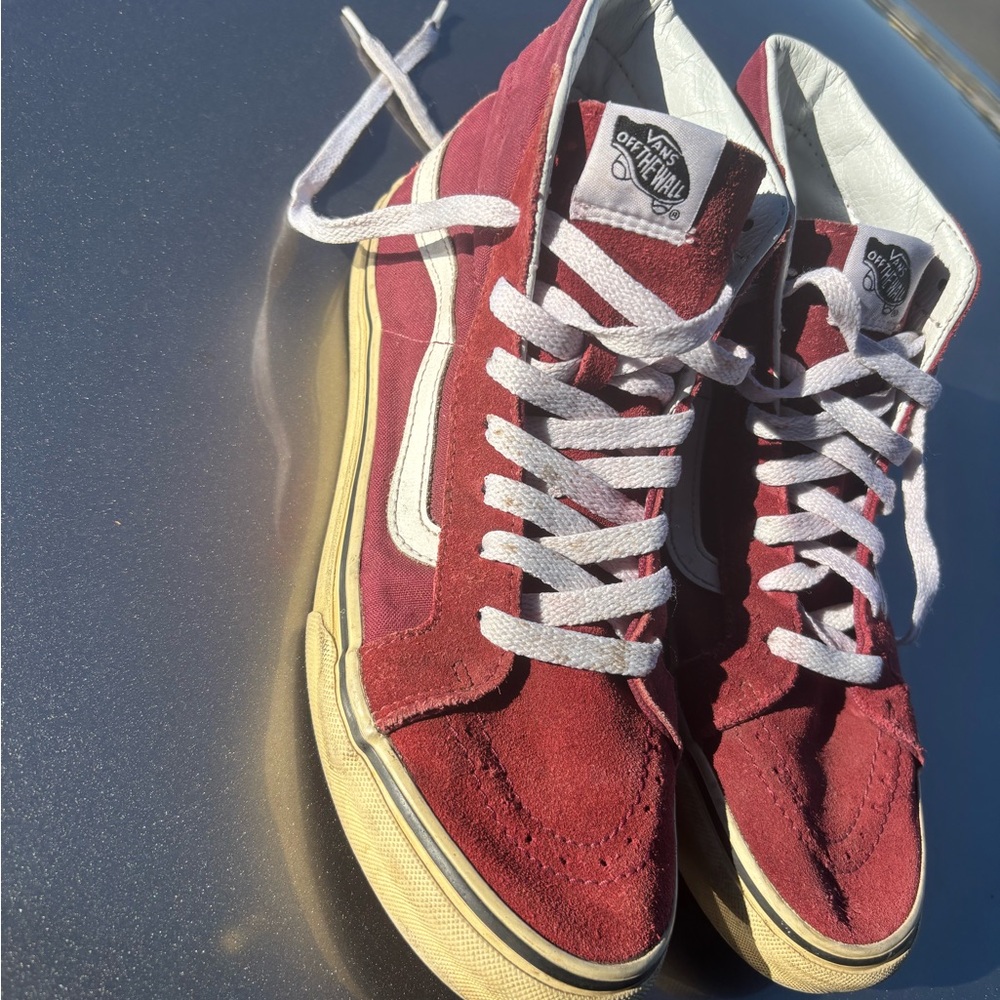 Vans Burgundy High-Top Sneakers with White Accents womens 9.5 good condition